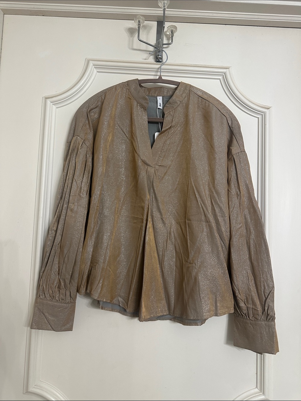 glam Shimmery Taupe Long-Sleeve Pleated-Sleeve Jacket